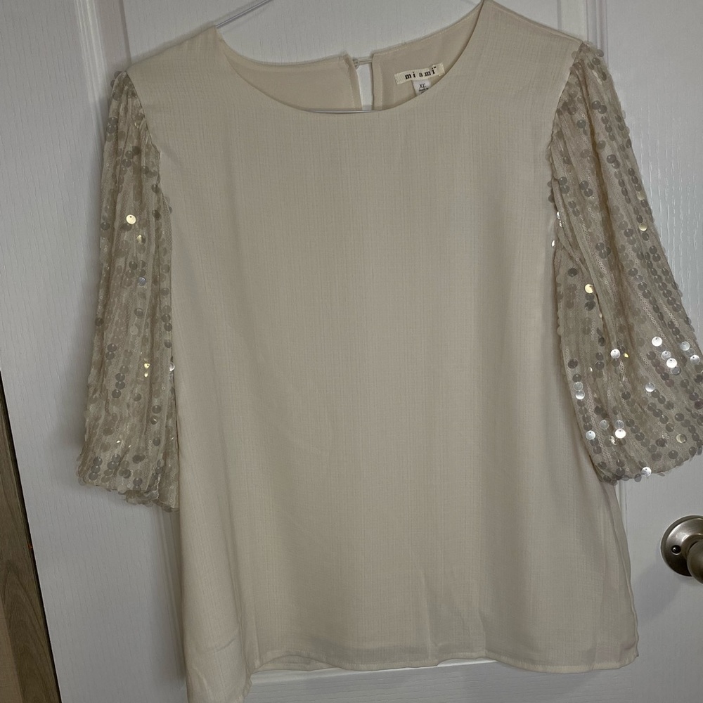Beige Sparkly Sleeve Top